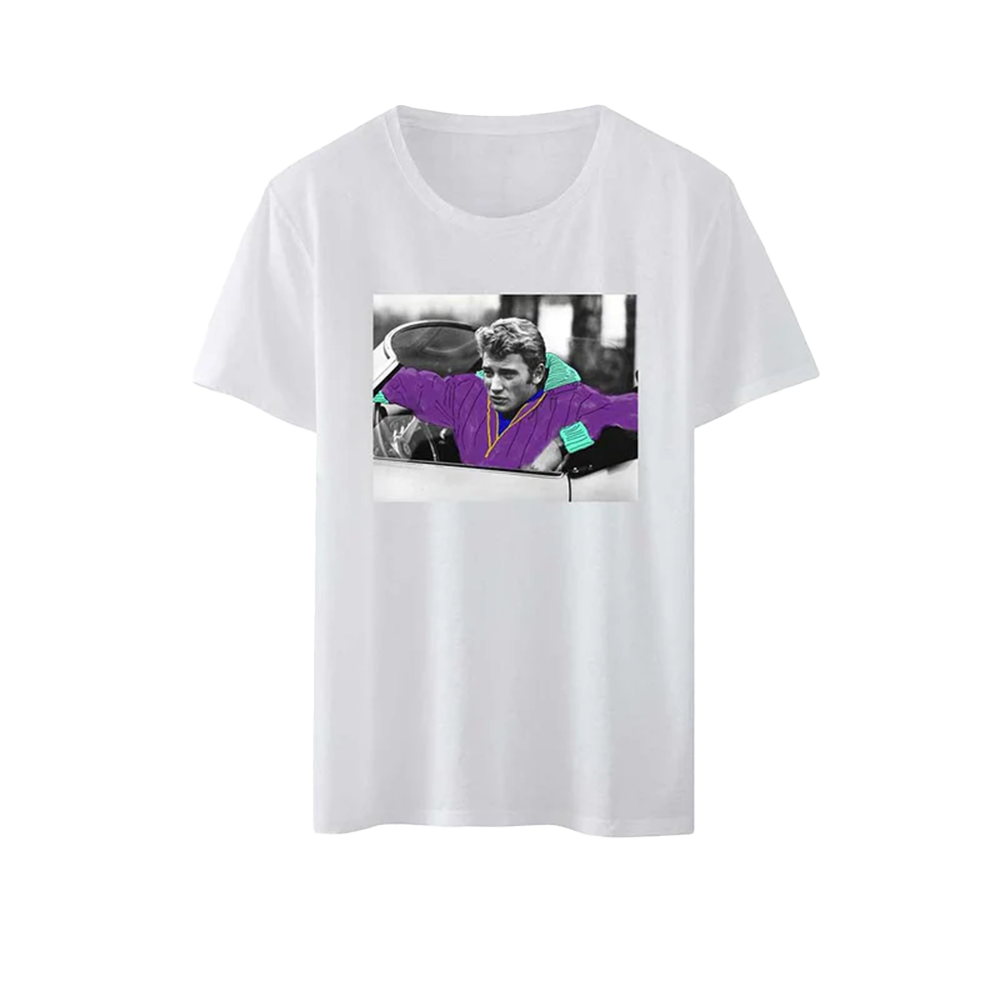 T-shirt homme blanc voiture  - Johnny Hallyday