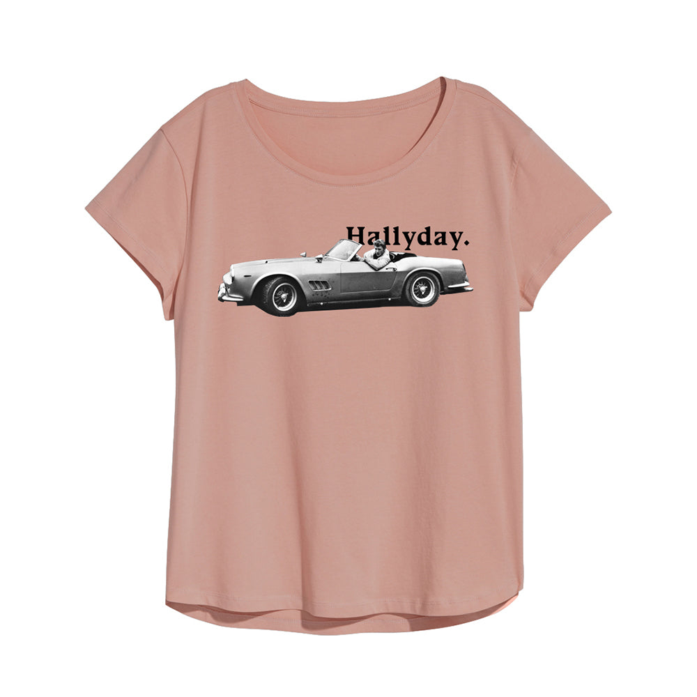 T-shirt femme vieux rose voiture - Johnny Hallyday