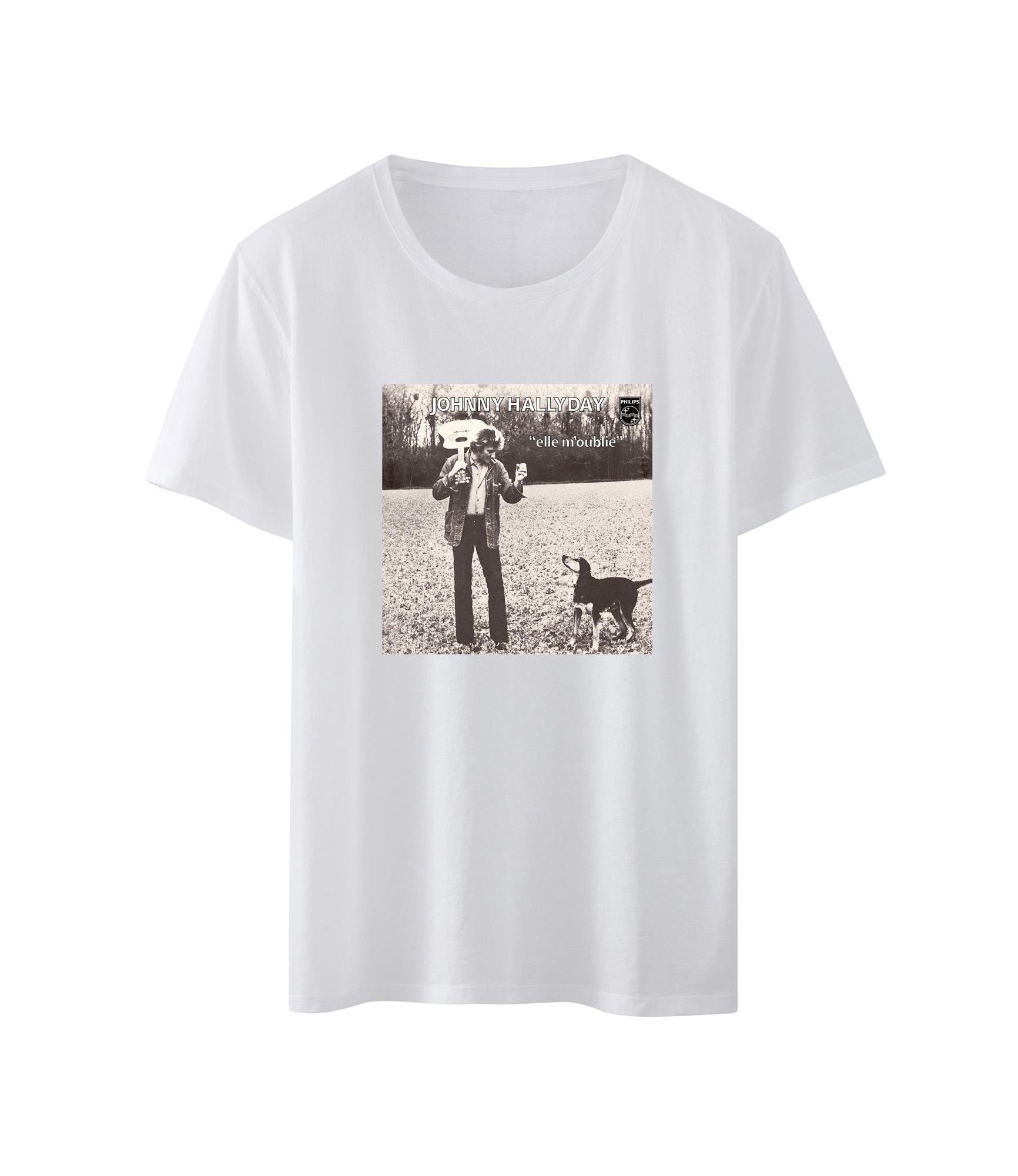 T-shirt homme blanc Elle m'oublie - Johnny Hallyday