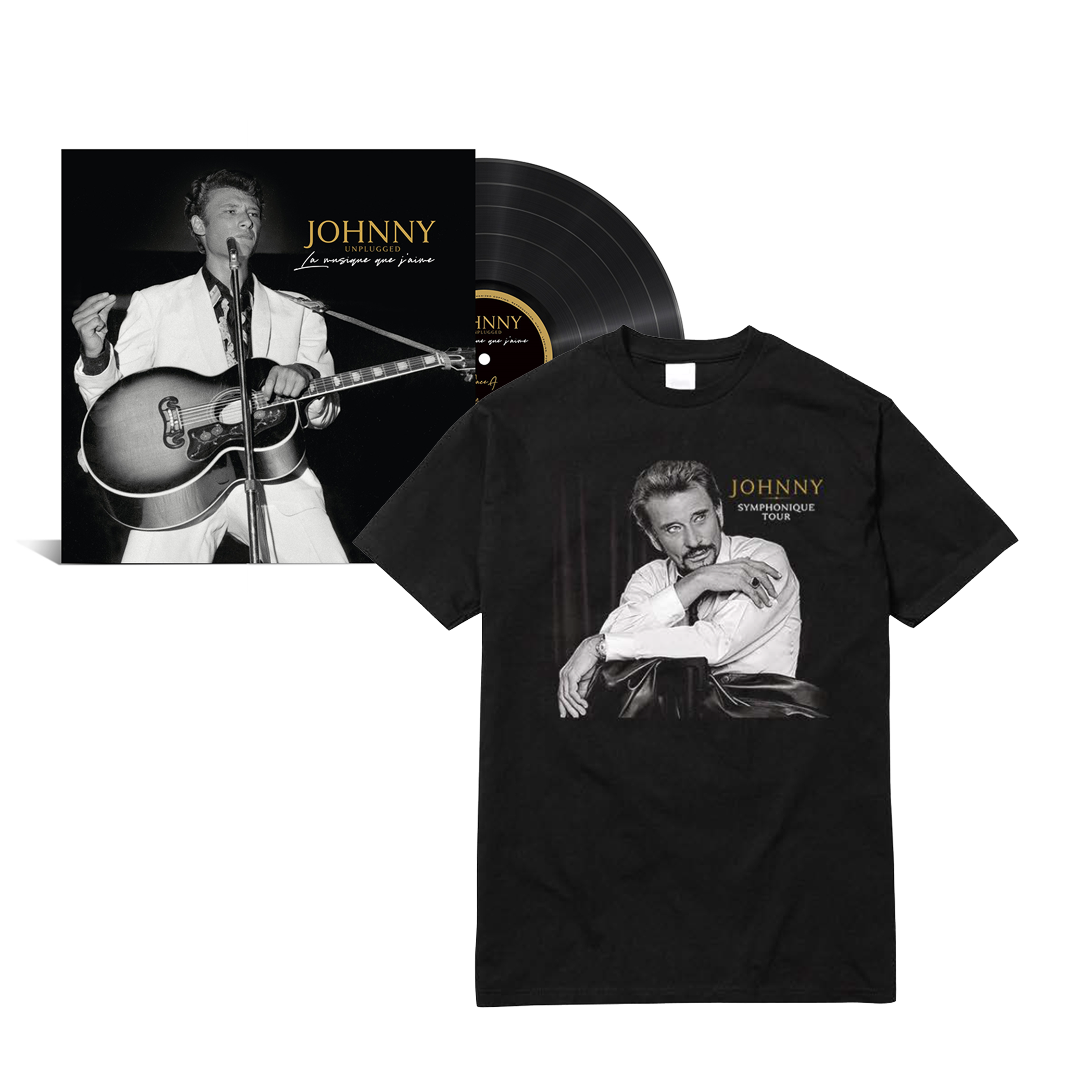 PACK JOHNNY HALLYDAY - LA MUSIQUE QUE J'AIME - Vinyle Dédicacé par Yvan Cassar + T-Shirt Johnny Symphonique